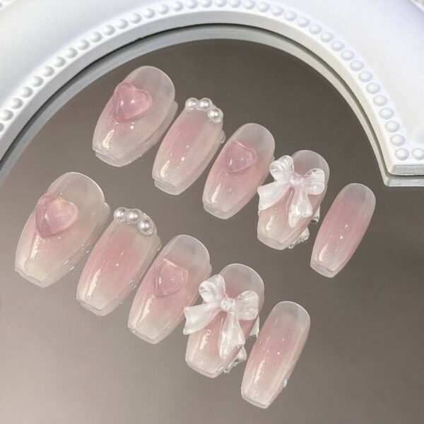 Autocollants pour ongles avec nœud court et blush