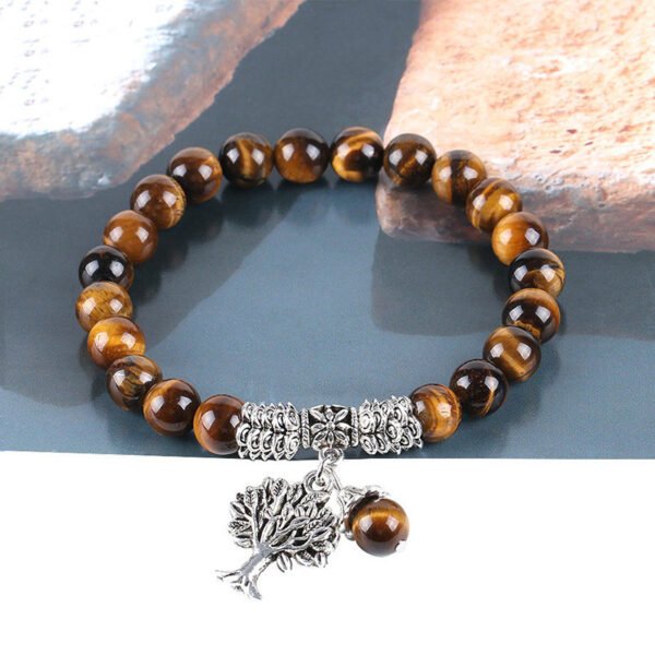 Bracelet en Pierre Naturelle d'Oeil de Tigre et Arbre de Vie – Image 5